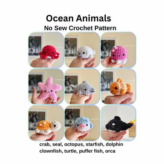 Rnata - Mini Ocean Animals Bundle 9, No-Sew Pattern (PDF)