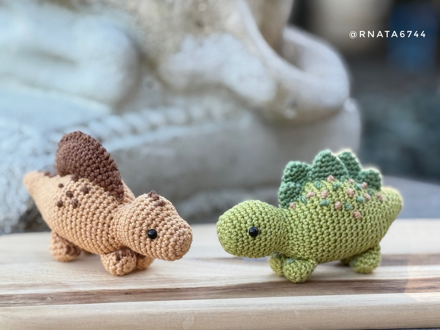 Rnata - Crochet Mini Dinosaurus with Volcano, Low-Sew Pattern (PDF)