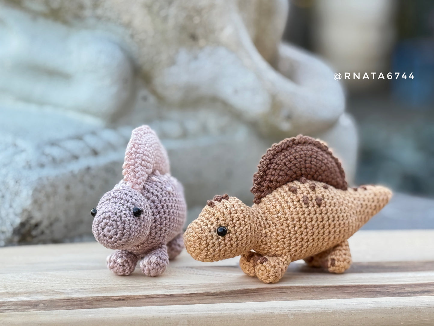 Rnata - Crochet Mini Dinosaurus with Volcano, Low-Sew Pattern (PDF)
