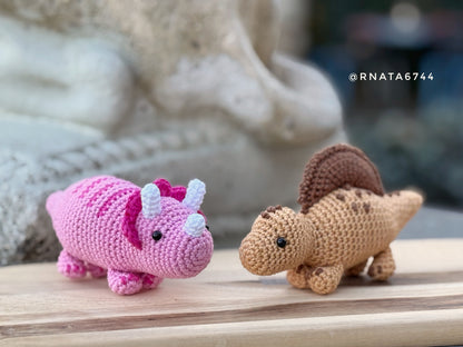 Rnata - Crochet Mini Dinosaurus with Volcano, Low-Sew Pattern (PDF)