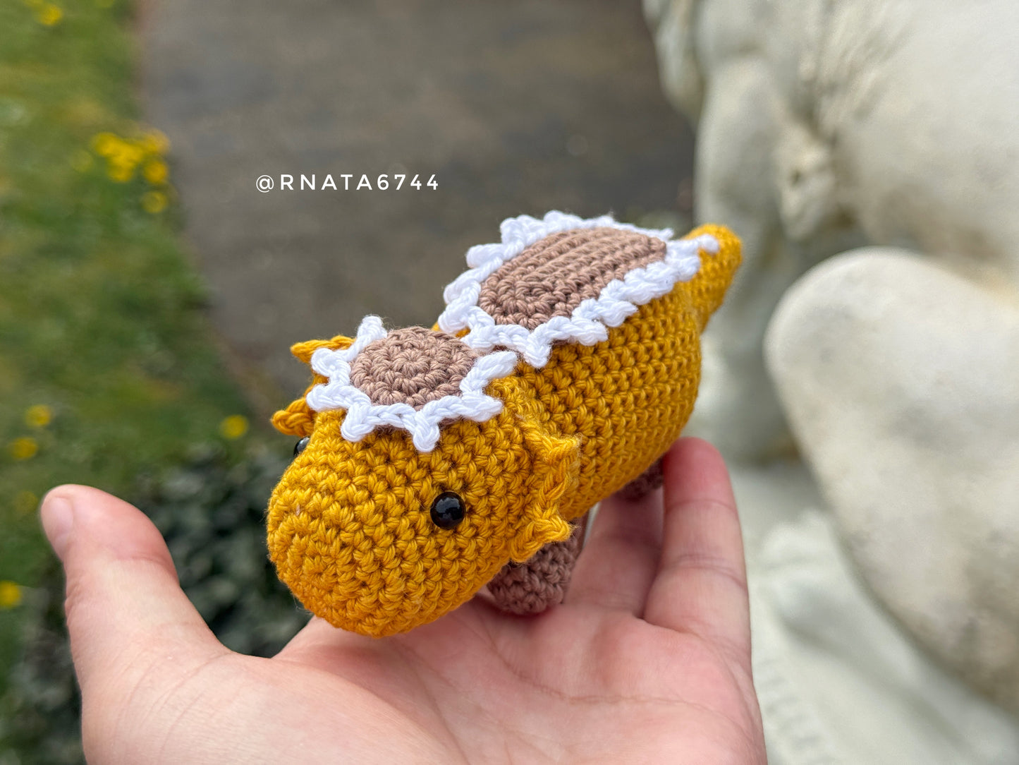 Rnata - Crochet Mini Dinosaurus with Volcano, Low-Sew Pattern (PDF)