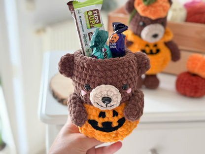 Rnata-Halloween Pumpkin Bear & Mug Crochet Pattern Low-Sew (PDF)