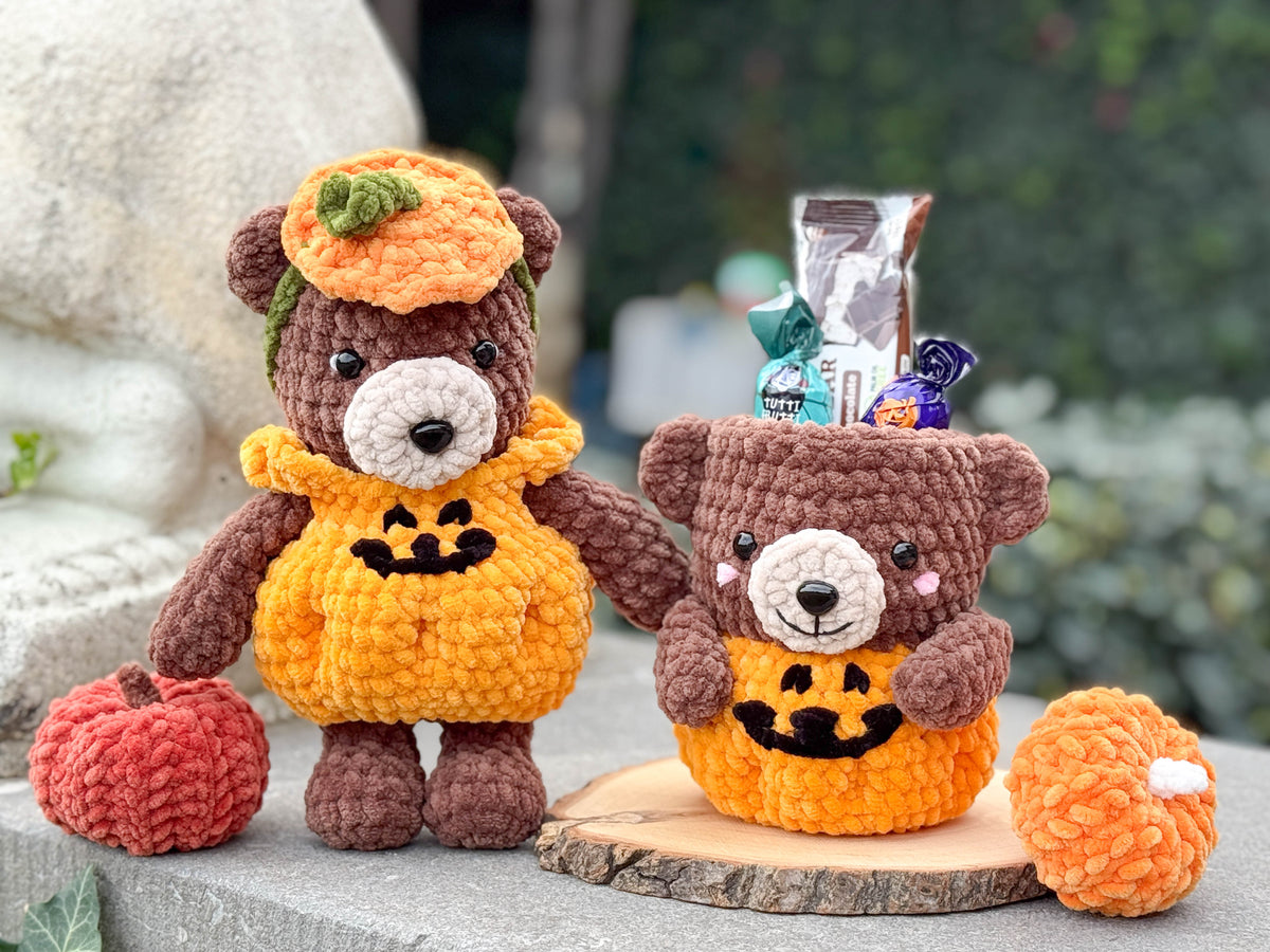 Rnata-Halloween Pumpkin Bear & Mug Crochet Pattern Low-Sew (PDF)