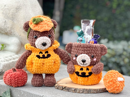 Rnata-Halloween Pumpkin Bear & Mug Crochet Pattern Low-Sew (PDF)