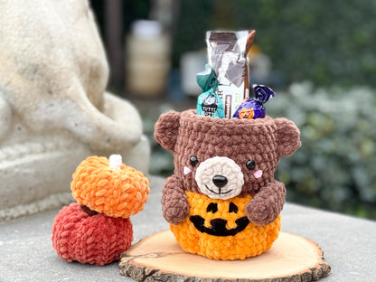 Rnata-Halloween Pumpkin Bear & Mug Crochet Pattern Low-Sew (PDF)