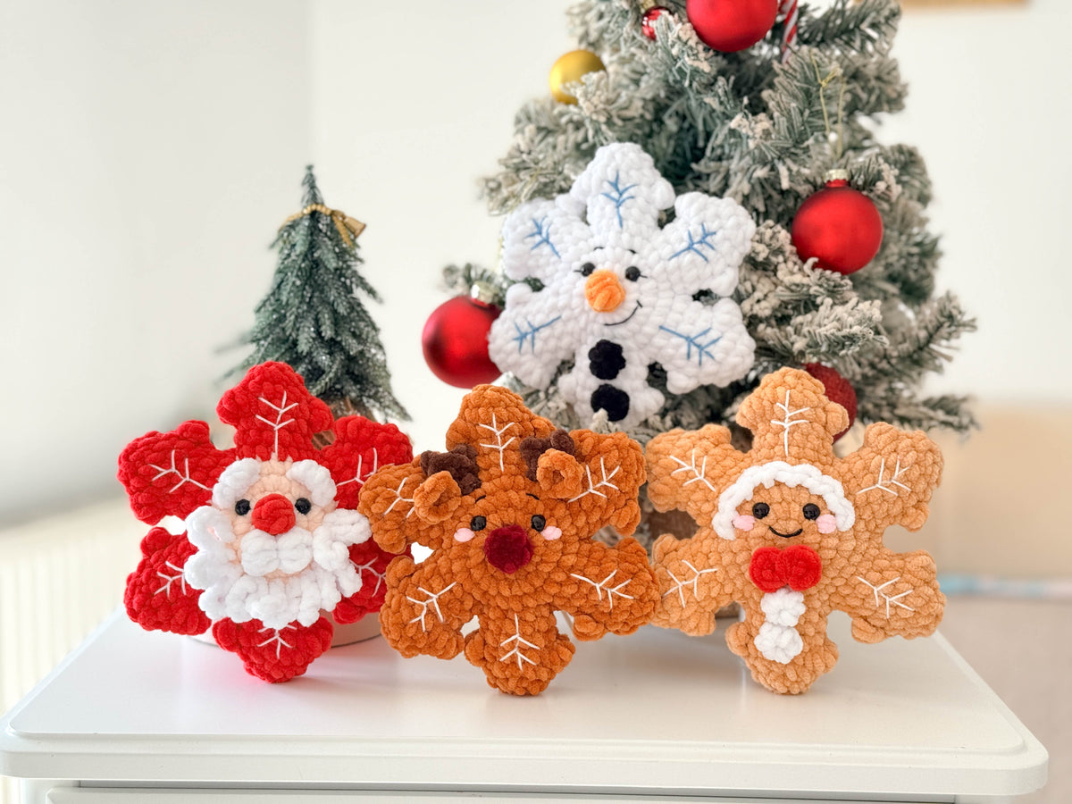 Rnata-Crochet Snowflake: Santa, Gingerbread, Snowman & Reindeer Pattern (PDF)
