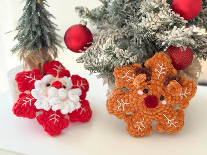 Rnata-Crochet Snowflake: Santa, Gingerbread, Snowman & Reindeer Pattern (PDF)