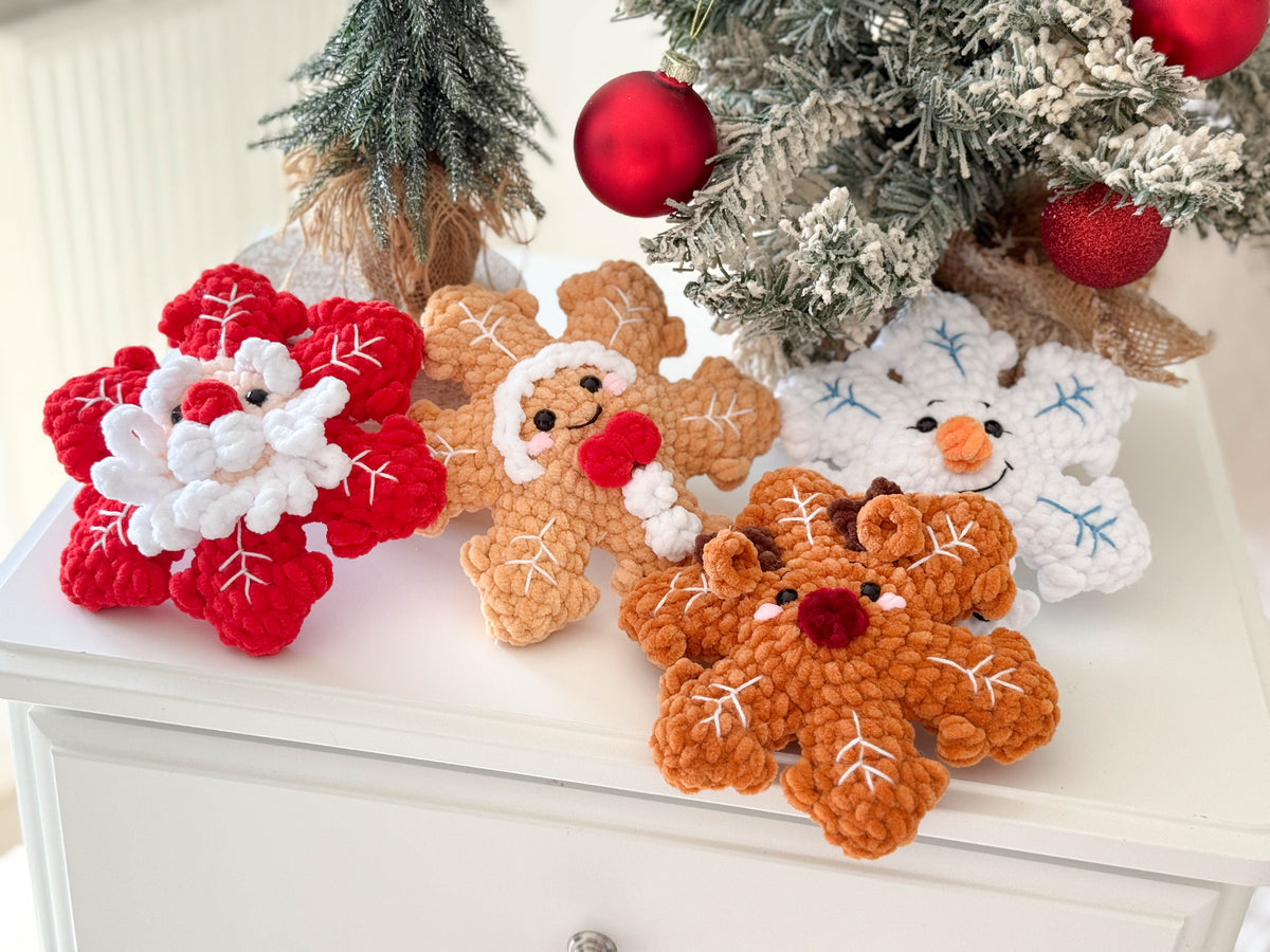 Rnata-Crochet Snowflake: Santa, Gingerbread, Snowman & Reindeer Pattern (PDF)